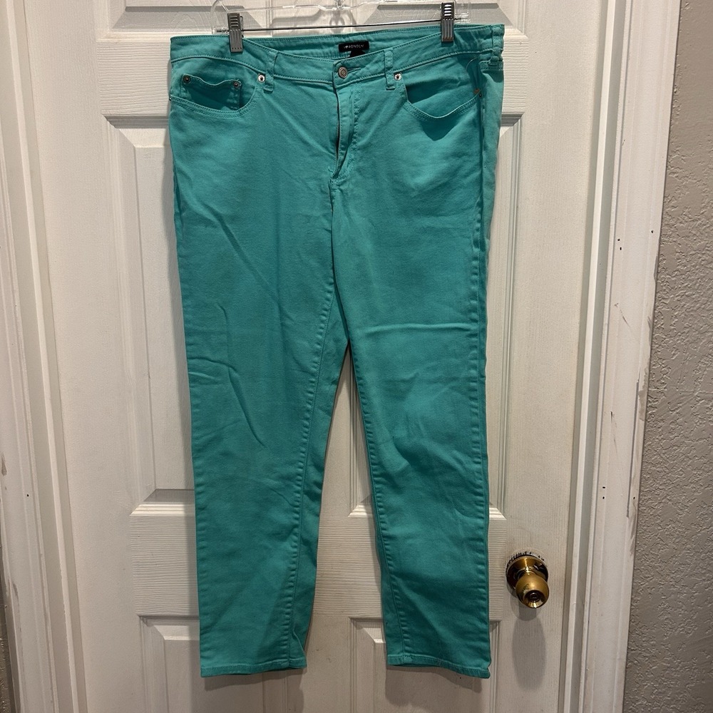 I Heart Ronson Womens Teal Aqua Straight Leg Stretch Denim Jeans Size 16 Heart